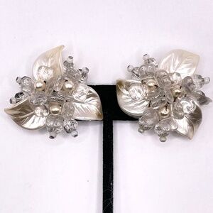 Germany Signed Vintage Lucite Lightweight Pearl Color Clip-on Earrings